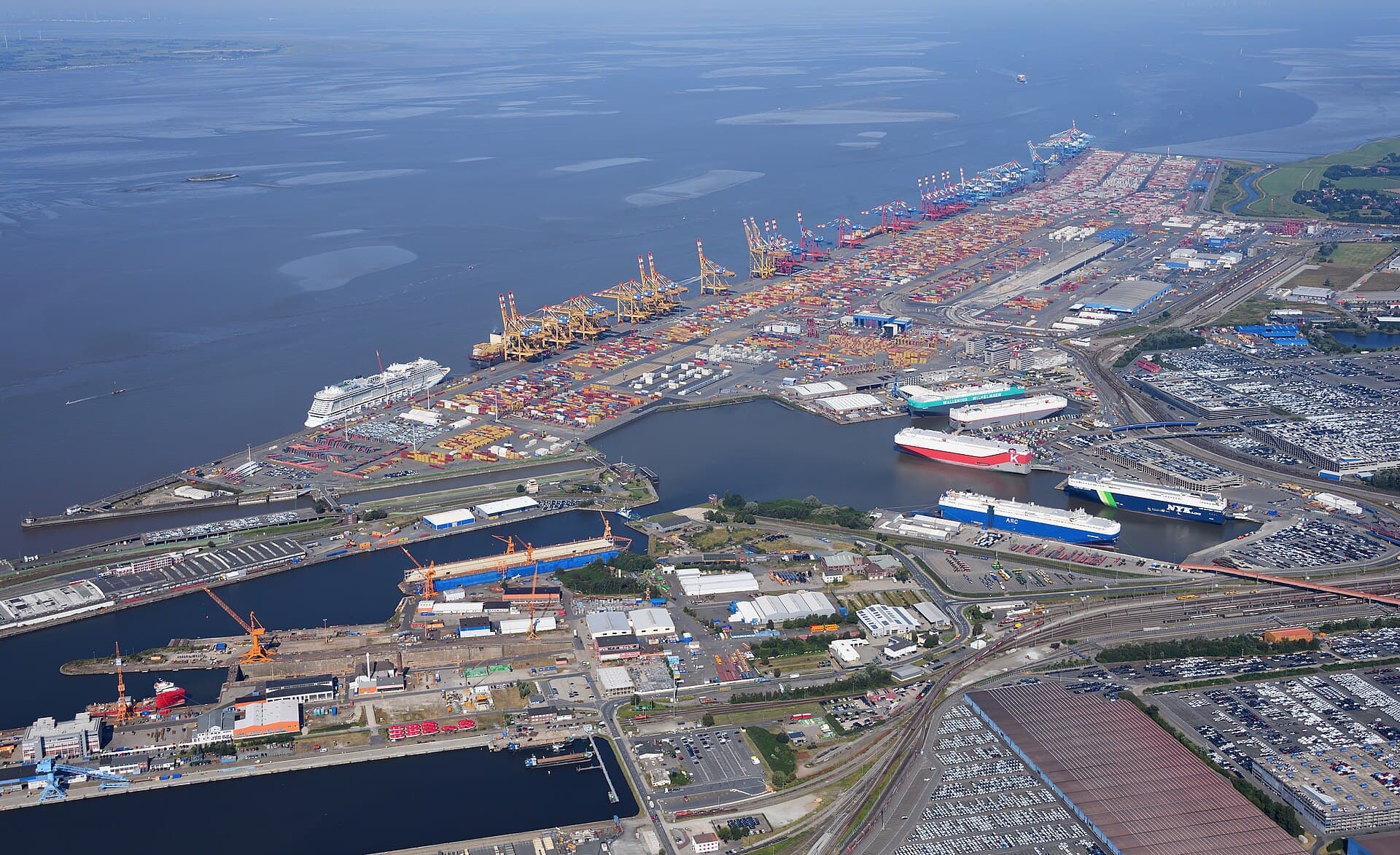 Aerial view of Dubai freight terminal, logistics and shipping operations